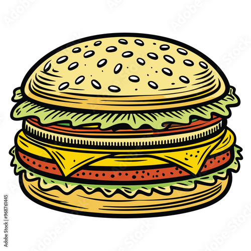 retro style sketch of big burger, hamburger hand drawn vector illustration