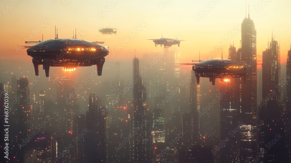 AI-powered food delivery drones in a futuristic city: Autonomous drones dropping off food orders to customers. AI-powered food delivery drones in a futuristic city: Autonomous drones dropping off food orders to customers.
