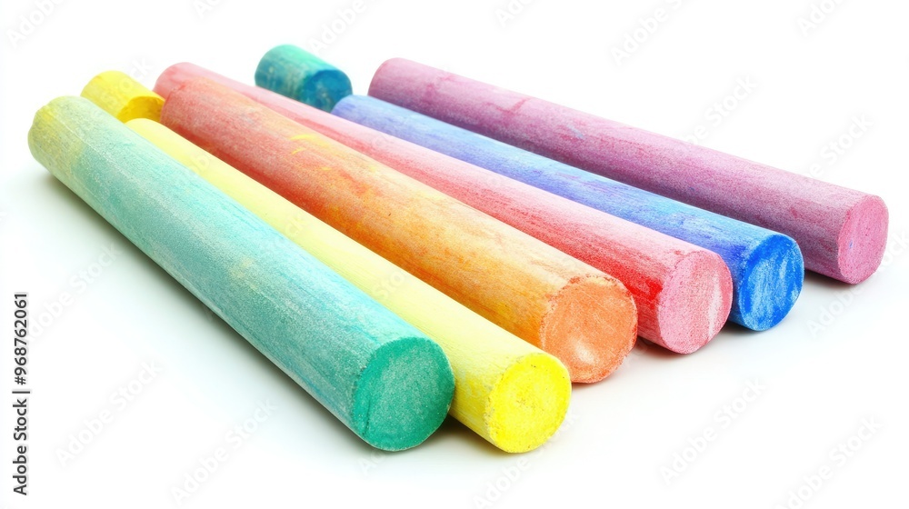A collection of bright, vivid chalk sticks on a plain white background, emphasizing creativity and fun A collection of bright, vivid chalk sticks on a plain white background, emphasizing creativity and fun