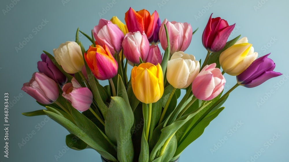 Bouquet of colorful tulips against a soft Bouquet of colorful tulips against a soft
