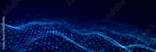 Technology hexagon dynamic wave. Futuristic honeycomb concept. Digital technology webflow. Big data visualization. 3D rendering.