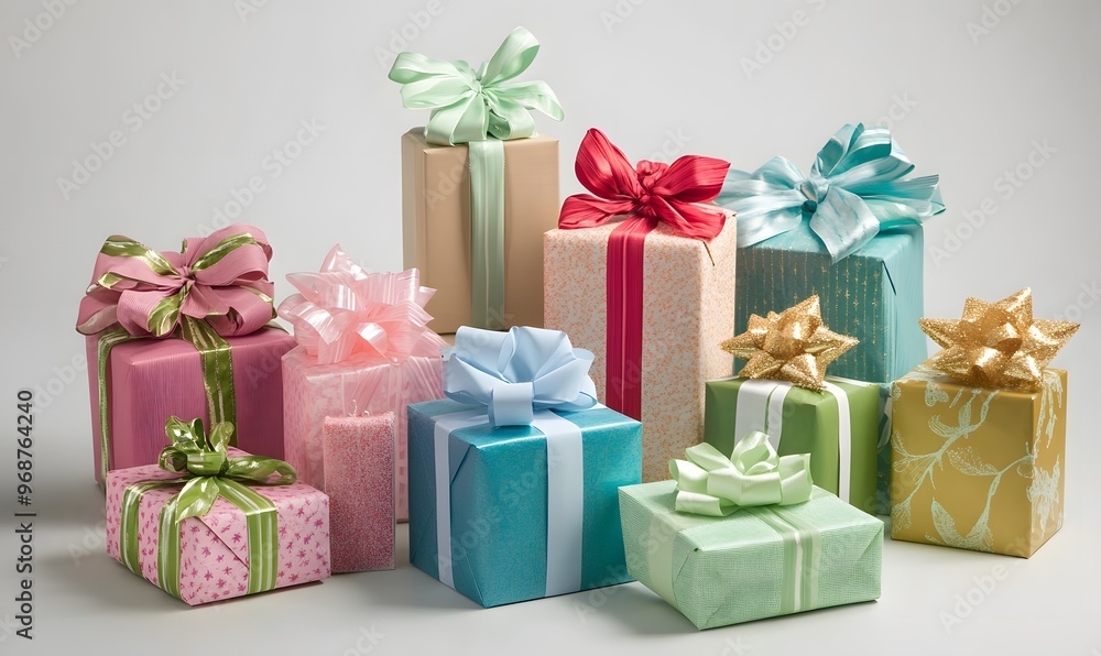 Fototapeta premium gift boxes adorned with vibrant ribbons and bows