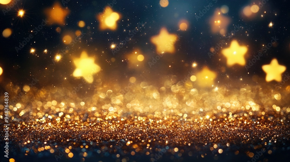 A radiant Christmas holiday backdrop filled with glowing golden glitter, abstract bokeh, and twinkling stars for a festive atmosphere. A radiant Christmas holiday backdrop filled with glowing golden glitter, abstract bokeh, and twinkling stars for a festive atmosphere.