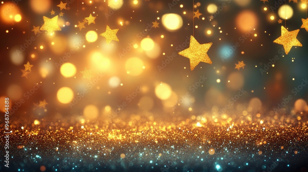 A radiant Christmas holiday backdrop filled with glowing golden glitter, abstract bokeh, and twinkling stars for a festive atmosphere. A radiant Christmas holiday backdrop filled with glowing golden glitter, abstract bokeh, and twinkling stars for a festive atmosphere.