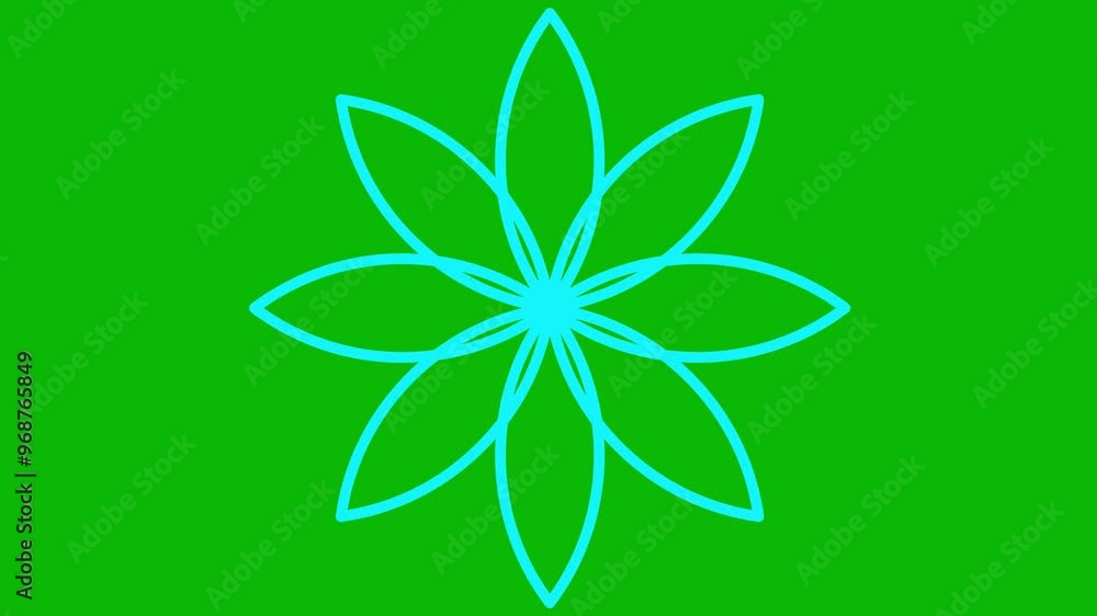 Animated blue linear flower is drawn gradually. Line symbol of lotus blossom. Concept of spring, yoga, meditation, nature, summer, beauty, gardening. Looped video. illustration isolated on green Animated blue linear flower is drawn gradually. Line symbol of lotus blossom. Concept of spring, yoga, meditation, nature, summer, beauty, gardening. Looped video. illustration isolated on green