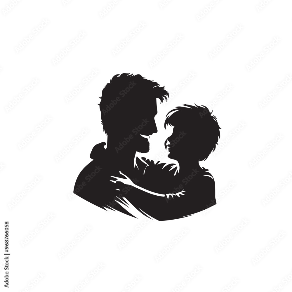 Father and son silhouette. Father and son lovely time. Father and son vector design black and white. Father and son silhouette. Father and son lovely time. Father and son vector design black and white.