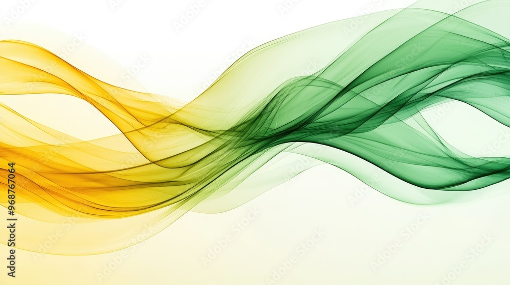 Abstract transparent waves in yellow and green, flowing gently with smooth curves on a clean, modern background. Abstract transparent waves in yellow and green, flowing gently with smooth curves on a clean, modern background.
