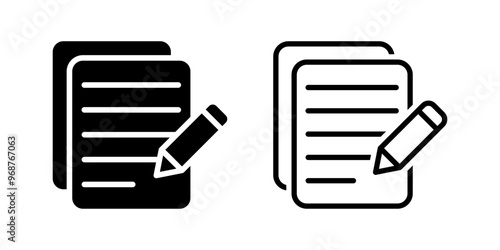 Vector isolated Document with pencil black fill and outline icon set