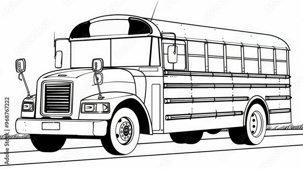 Black and white school bus in a simple outline on a coloring page for ...