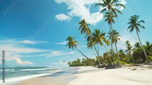 Beautiful Summer Beach Background with Palm Leaves and Ocean View