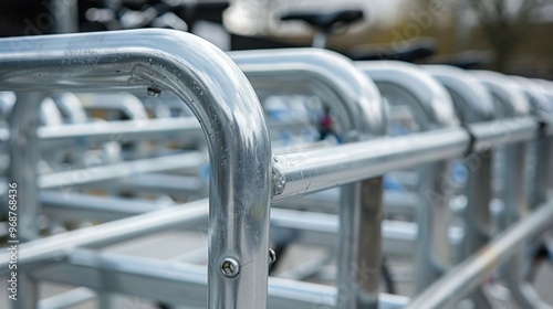 Bicycle Racks: Metal bike racks designed to securely park and lock bicycles, typically positioned near main entrances or popular gathering places for user convenience. 