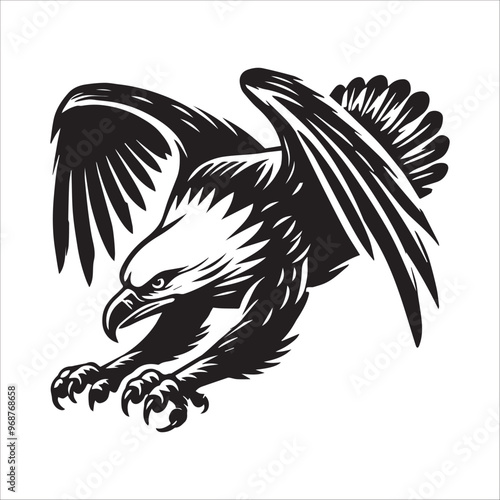 Bald eagle Silhouette Clipart - Eagle Bird Vector Illustration in black and white