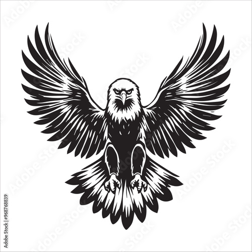 Bald eagle Silhouette Clipart - Eagle Bird Vector Illustration in black and white