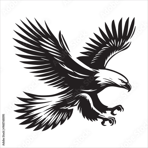 Bald eagle Silhouette Clipart - Eagle Bird Vector Illustration in black and white