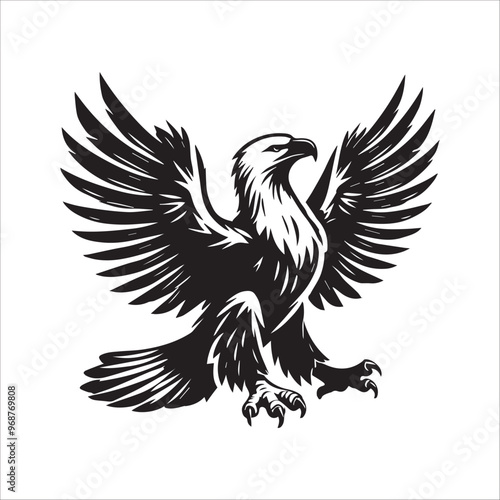 Bald eagle Silhouette Clipart - Eagle Bird Vector Illustration in black and white