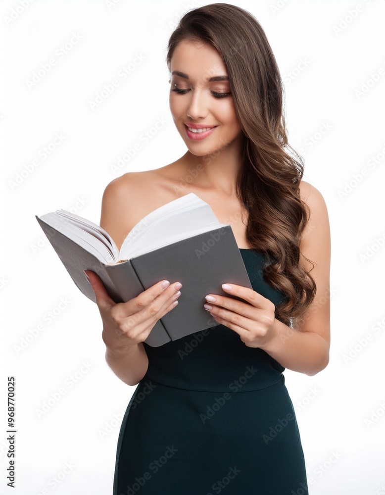 Beautiful Woman Reading Book Isolated on White Background Beautiful Woman Reading Book Isolated on White Background