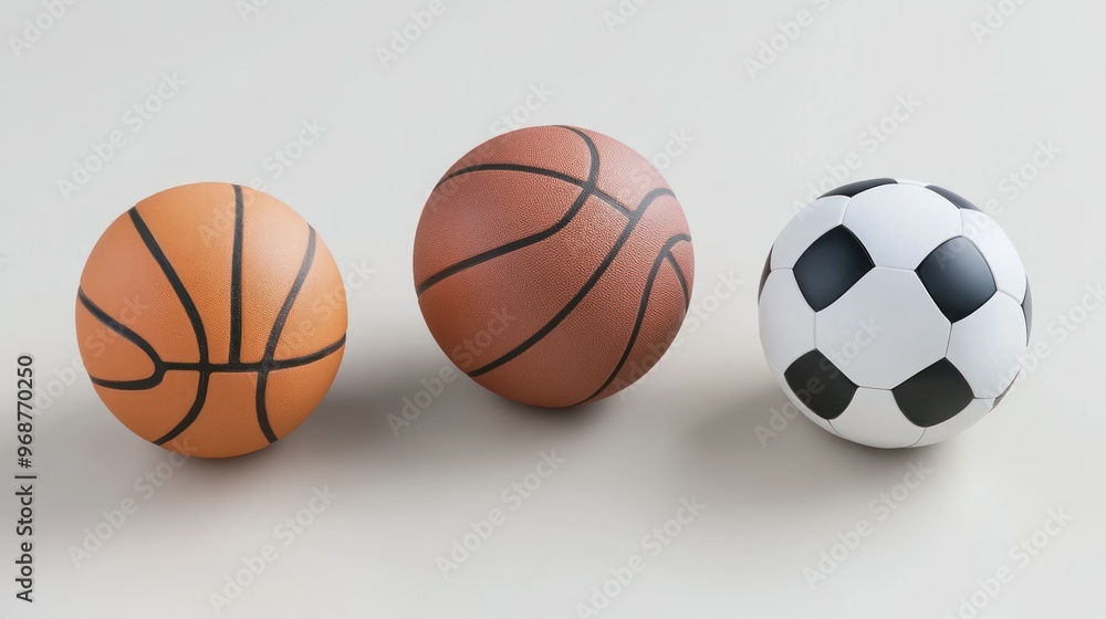Two Basketballs and a Soccer Ball on a White Surface Two Basketballs and a Soccer Ball on a White Surface