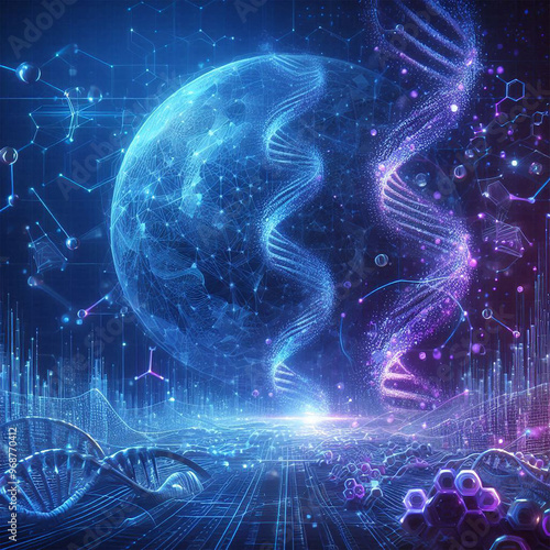 Ai generator Geometric background technology blue with modern futuristic style glowing sphere hologram