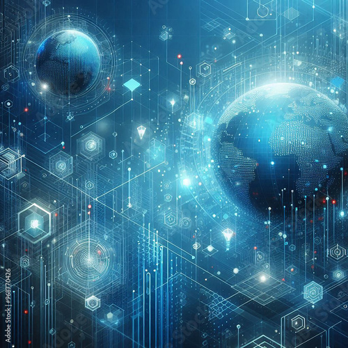 Ai generator Geometric background technology blue with modern futuristic style glowing sphere hologram