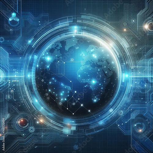 Ai generator Geometric background technology blue with modern futuristic style glowing sphere hologram
