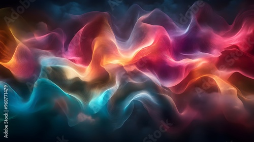 Fluid wave of colors flowing through a dark 3D environment