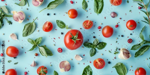 Fresh ingredients for a vibrant hedonistic feast featuring tomatoes, herbs, and garlic