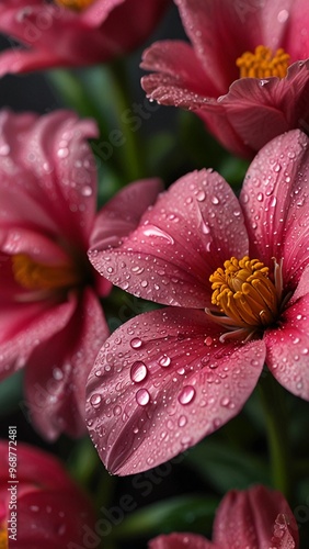 Vibrant Pink Flowers with Water Droplets. Stunning Mobile Phone Wallpaper. photo