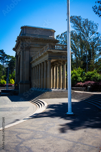 San Francisco, CA - August, 2024: Golden Gate Park in San Francisco, The Picture shows the Bandshell aka Spreckles Temple of Music nearby the M. H. de Young Memorial Museum photo