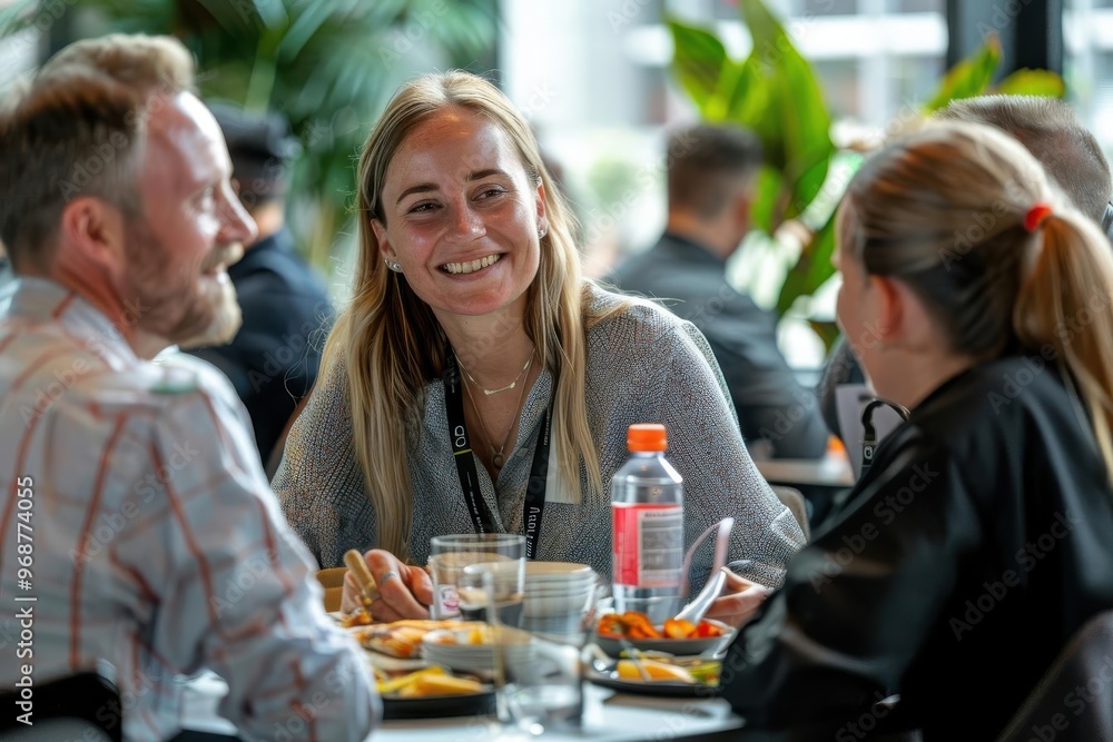 A joyful group enjoying a meal together, highlighting friendship and conversation in a vibrant dining atmosphere. A joyful group enjoying a meal together, highlighting friendship and conversation in a vibrant dining atmosphere.