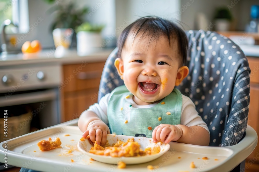 Little toddler learning how to feed himself, trying healthy food lunch time at home baby led weaning. Vegetarian child. Little toddler learning how to feed himself, trying healthy food lunch time at home baby led weaning. Vegetarian child.