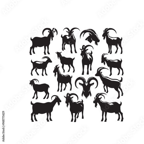 Goat silhouette. Goat logo, icon. Goat vector design black and white.