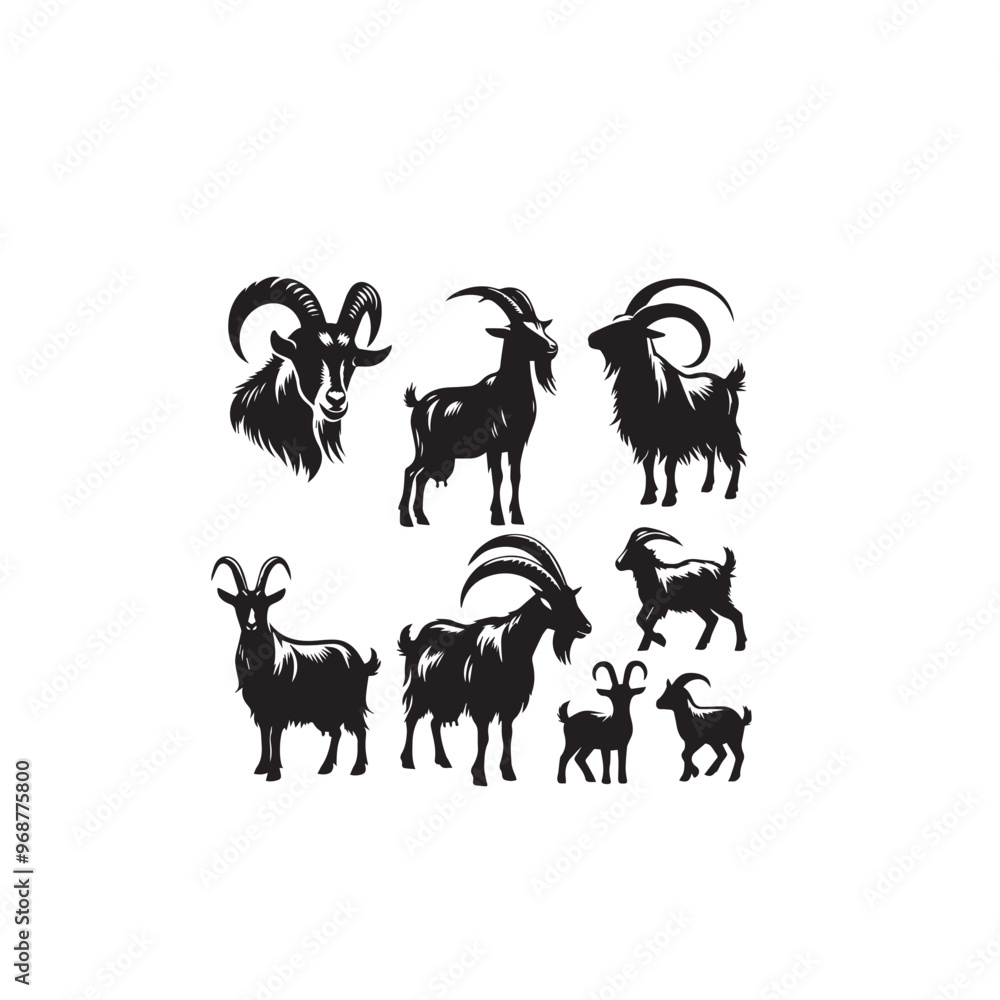 Fototapeta premium Goat silhouette. Goat logo, icon. Goat vector design black and white.
