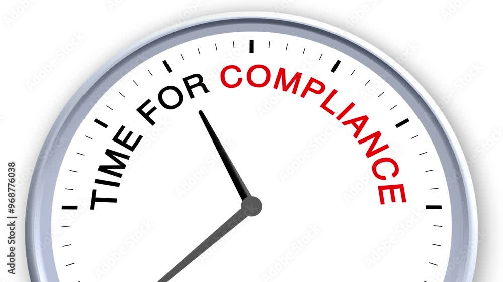 Time for Compliance Word or Text on Clock Moving Fast for Time Concept on White Background and Green Screen Time for Compliance Word or Text on Clock Moving Fast for Time Concept on White Background and Green Screen