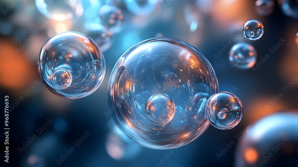 Transparent spheres with inner reflections floating in a 3D space Transparent spheres with inner reflections floating in a 3D space