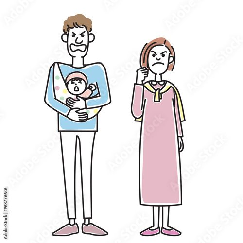 赤ちゃんを抱っこするおしゃれな若い夫婦