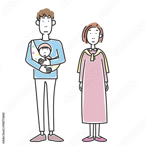 赤ちゃんを抱っこするおしゃれな若い夫婦
