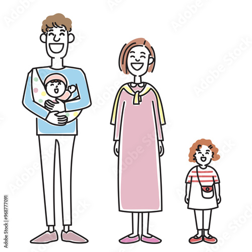 赤ちゃんを抱っこするおしゃれな若い夫婦と女の子