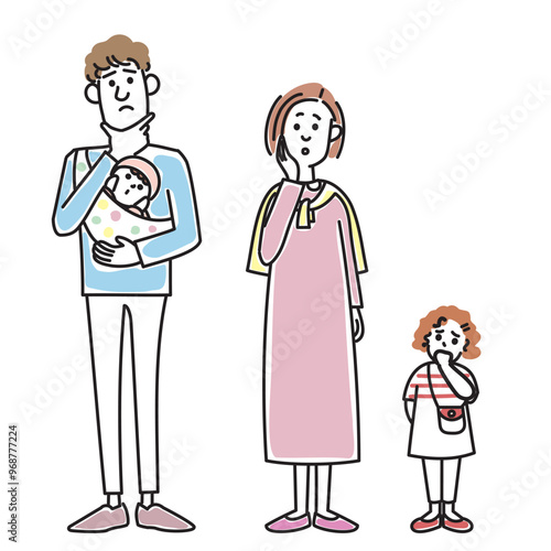 赤ちゃんを抱っこするおしゃれな若い夫婦と女の子