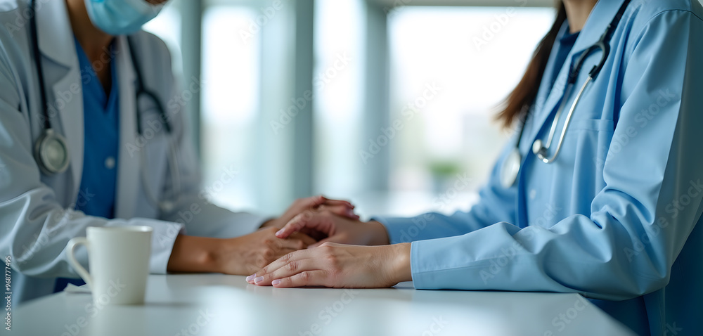 Obraz premium Doctors Holding Hands in Supportive Gesture