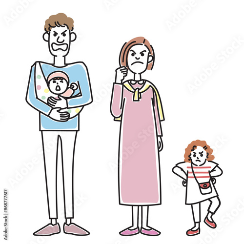 赤ちゃんを抱っこするおしゃれな若い夫婦と女の子