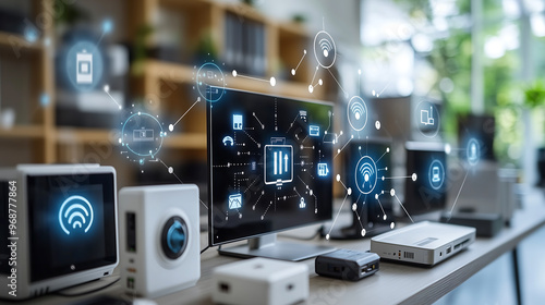 Wallpaper Mural Multiple smart devices interconnected via IoT for efficient data exchange Torontodigital.ca