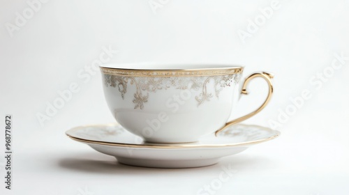 Wallpaper Mural White Teacup with Gold Trim and Floral Design on Saucer Torontodigital.ca
