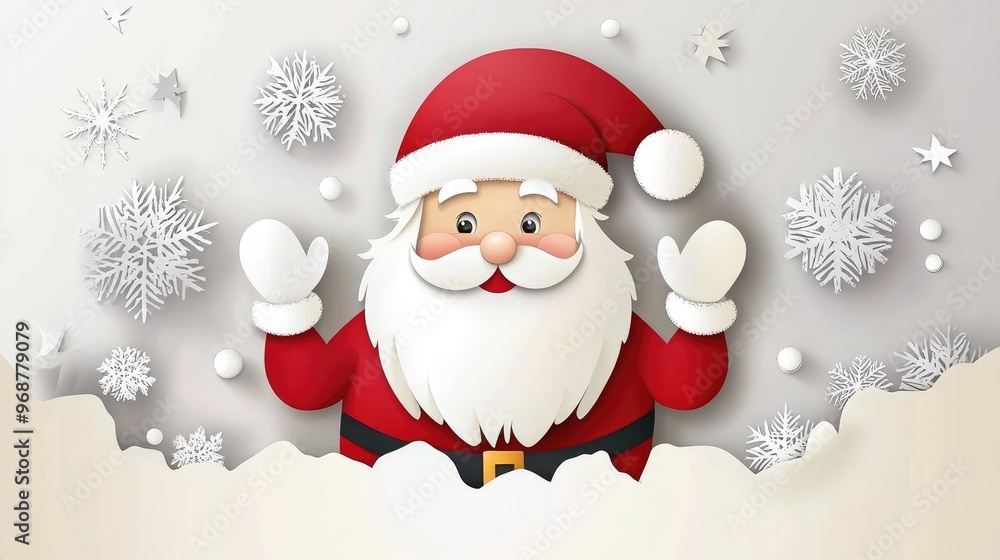 Festive vector illustration of Santa Claus surrounded by snowflakes in a winter background Festive vector illustration of Santa Claus surrounded by snowflakes in a winter background