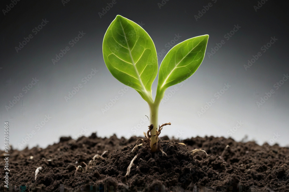 Fresh green sprout in rich dark soil, isolated on white, symbolizing growth and natural beauty. Fresh green sprout in rich dark soil, isolated on white, symbolizing growth and natural beauty.