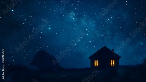 Wallpaper Mural Night Sky with Silhouetted House and Stars Torontodigital.ca