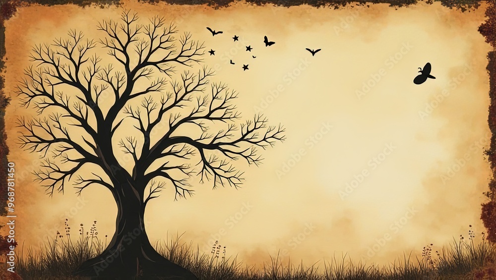 Fototapeta premium Vintage Fantasy Tree Background Digital Scrapbook Paper