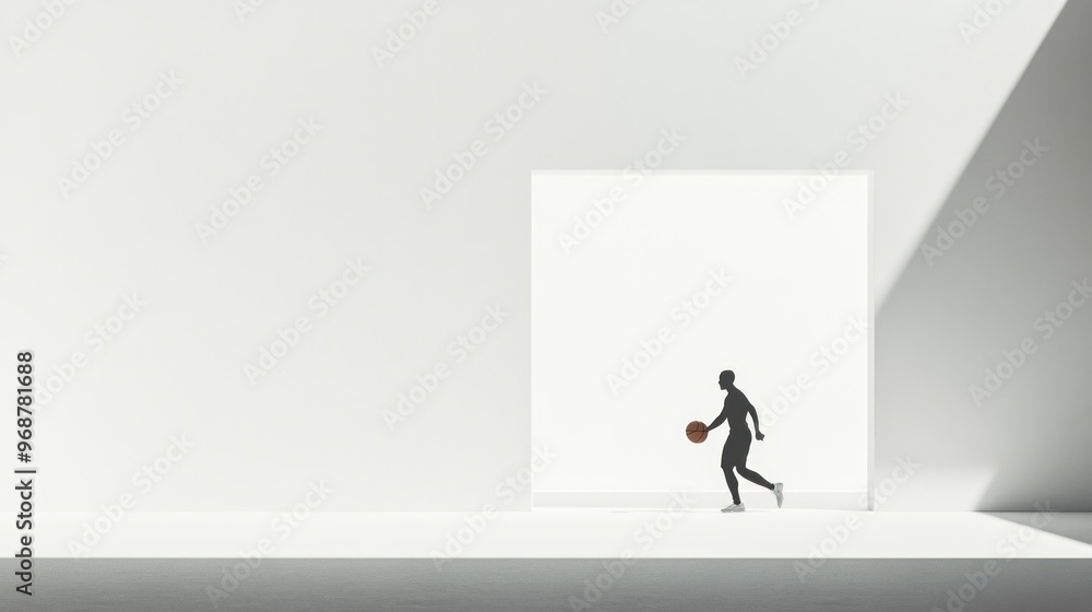 Silhouette of a Basketball Player Dribbling in a White Room Silhouette of a Basketball Player Dribbling in a White Room