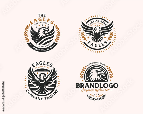 set bundle vintage classic wild eagle emblem logo for business company