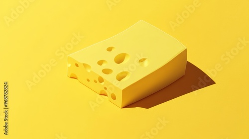 A Single Block of Yellow Swiss Cheese with Holes photo