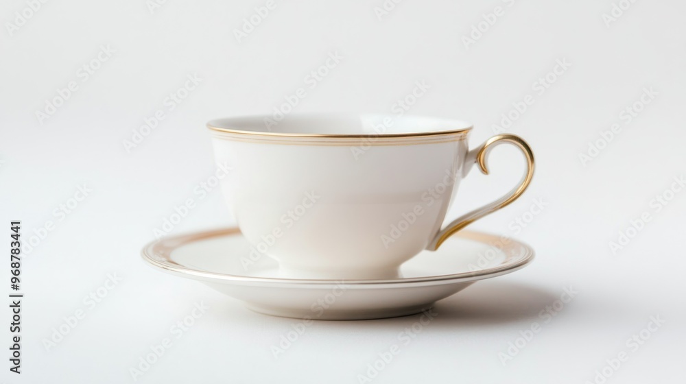White Teacup with Gold Trim on Saucer White Teacup with Gold Trim on Saucer